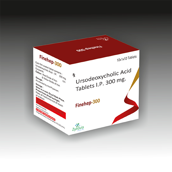 Product Name: Finehep 300, Compositions of Finehep 300 are Ursodeoxycholic Acid Tablets I.P 300 mg - Zynovia Lifecare