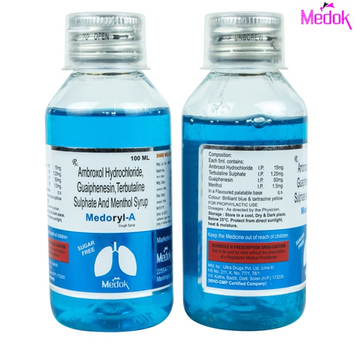 Product Name: Medoryl A, Compositions of Medoryl A are Ambroxol hydrochloride guaphenesin terbutaline  - Medok Life Sciences Pvt. Ltd