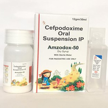 Product Name: Amzodox 50, Compositions of Amzodox 50 are Cefpodoxime Oral Suspension IP - Amzor Healthcare Pvt. Ltd