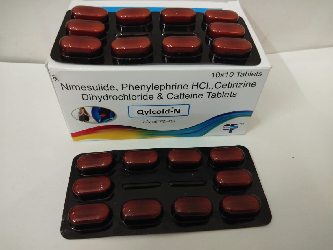 Product Name: Qylcold N, Compositions of Qylcold N are Nimesulide, Phenylephrine HCL., Cetrizine Dihydrochloride & Caffeine Tablets - Cassopeia Pharmaceutical Pvt Ltd