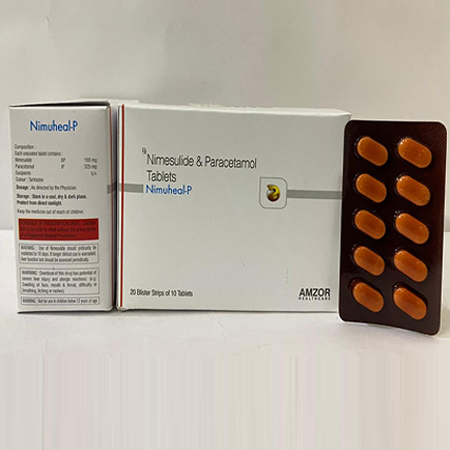 Product Name: NIMUHEAL P, Compositions of NIMUHEAL P are Nimesulide & Paracetamol Tablets - Amzor Healthcare Pvt. Ltd