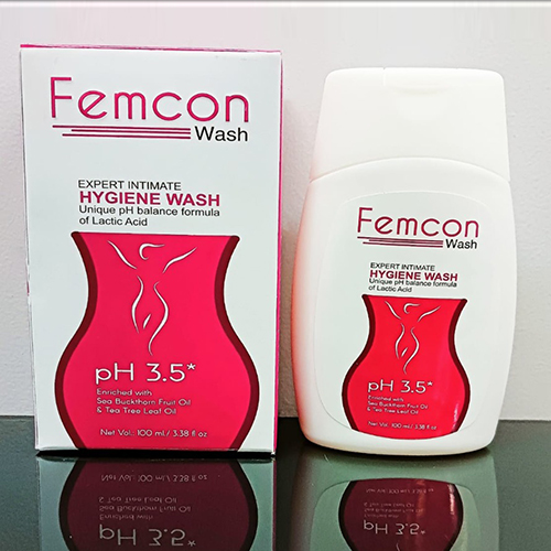 Product Name: Femcon Wash, Compositions of Femcon Wash are Expert Intimate Hygiene Wash  Unique PH Balance Formula of Lactic Acid - Sycon Healthcare Private Limited