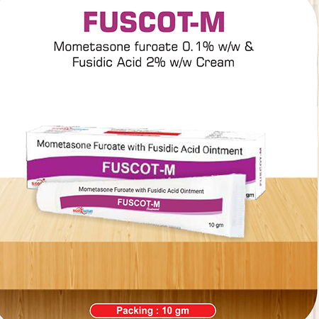 Product Name: Fuscot M, Compositions of Fuscot M are Mometasone Furoate 0.1% w/w & Fusidic Acid 2% w/w cream - Scothuman Lifesciences