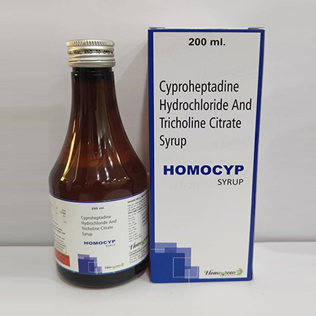 Product Name: Homocyp, Compositions of Homocyp are Cyproheptadine Hydrochloride And Tricholine Citrate Syrup - Abigail Healthcare