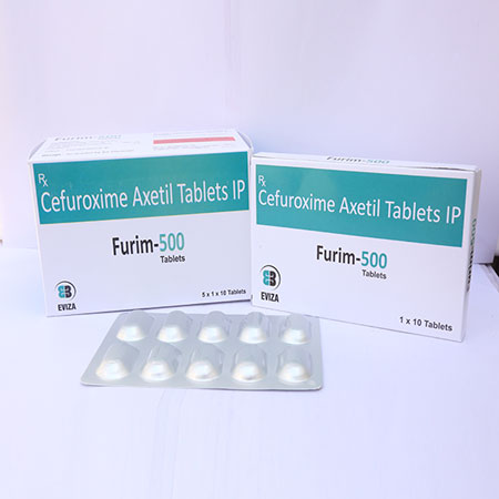 Product Name: Furim 500, Compositions of Cefuroxime Axetil Tablets IP are Cefuroxime Axetil Tablets IP - Eviza Biotech Pvt. Ltd