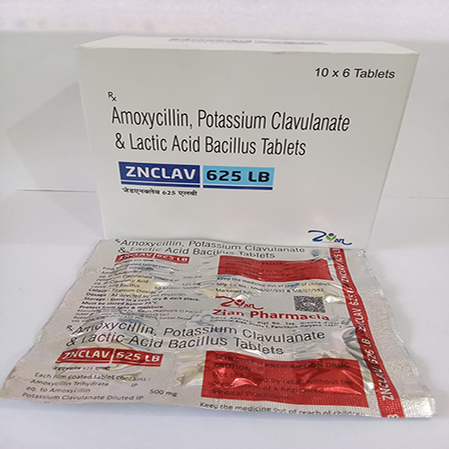 Product Name: ZNCLAV 625 LB, Compositions of ZNCLAV 625 LB are Amoxycillin, Potassium Clavulanate & Lactic Acid Bacillus Tablets  - Arlig Pharma