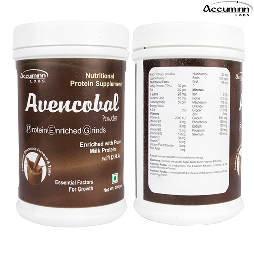 Product Name: Avencobal, Compositions of Avencobal are Nutritional Protein Supplement Powder - Accuminn Labs