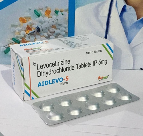 Product Name: Aidlevo 5, Compositions of Aidlevo 5 are Levocetirizine & Dihydrochloride Tablets IP - Aidway Biotech