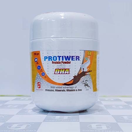 Product Name: Protiwer Protien Powder With Dha, Compositions of Protiwer Protien Powder With Dha are Protiens Minerals Vitamins & Zinc - Hower Pharma Private Limited