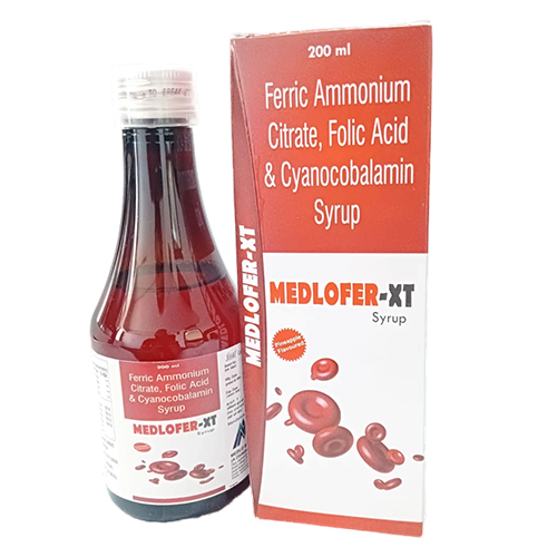 Product Name: MEDLOFER XT, Compositions of MEDLOFER XT are Ferric Ammonium Citrate, Folic Acid & Cyanocobalamin Syrup - Medlo Biotech