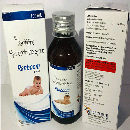 Product Name: Ranboom, Compositions of Ranboom are RANITIDINE HYDROCHLORIDE SYP - Bioethics Life Sciences Pvt. Ltd