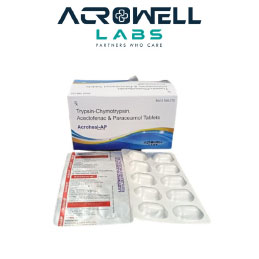 Product Name: Acroheal AP, Compositions of Acroheal AP are Trypsin, Chymotrypsin, Aceclofenac and Paracetamol Tablets - Acrowell Labs Private Limited
