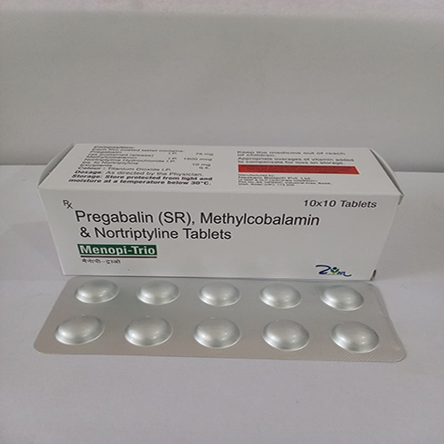 Product Name: Menopi Trio, Compositions of are Pregabalin (SR) , Methylcobalamin & Notriptyline Tablets  - Arlig Pharma