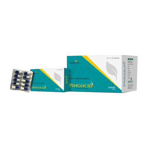 Product Name: Pingocid, Compositions of Pingocid are Herbal and Antacid Capsules - Sbherbals
