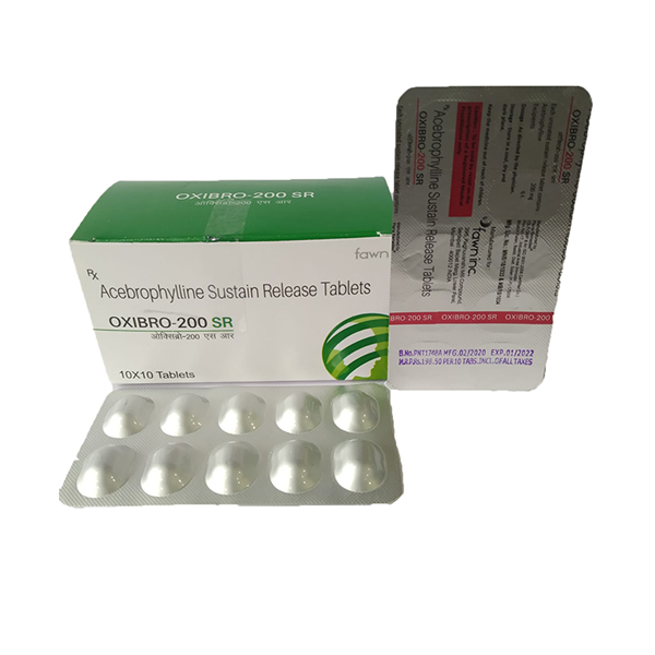 Product Name: OXIBRO 200 SR, Compositions of Acebrophylline SR 200 mg are Acebrophylline SR 200 mg - Fawn Incorporation