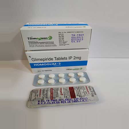 Product Name: Homoglim 2, Compositions of Homoglim 2 are Glimepiride  Tablets IP 2mg - Abigail Healthcare