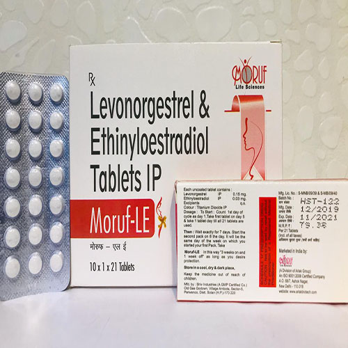Product Name: Moruf Le, Compositions of are Levonorgestrel & Ethinyleostradiol Tablets IP - Arlak Biotech