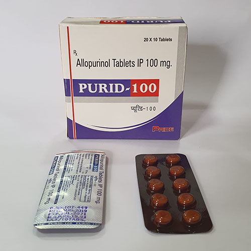 Product Name: Purid 100, Compositions of Purid 100 are Allopurinol Tablets IP 100 mg - Pride Pharma