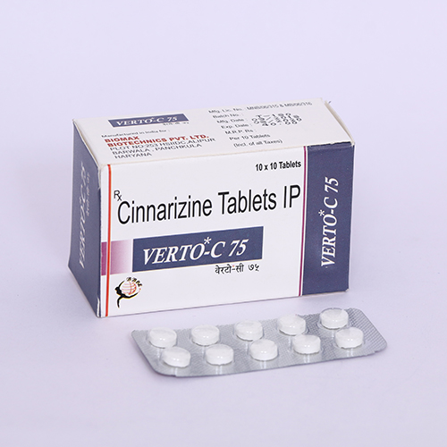 Product Name: VERTO C 75, Compositions of VERTO C 75 are Cinnarizine Tablets IP - Biomax Biotechnics Pvt. Ltd