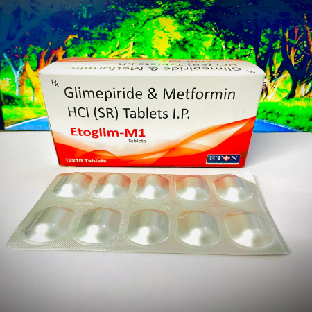 Product Name: Etoglim M1, Compositions of Etoglim M1 are Glimepiride & Metformin HCI (SR) Tablets I.P - Eton Biotech Private Limited