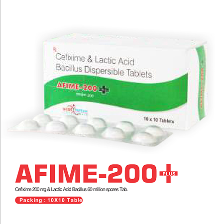 Product Name: Afime 200+, Compositions of Afime 200+ are Cefixime & Lactic Acid & Bacillus Dispersible Tablets - Scothuman Lifesciences