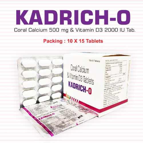 Product Name: Kadrich O, Compositions of Kadrich O are Coral Calcium & Vitamin D3 Tablets - Pharma Drugs and Chemicals