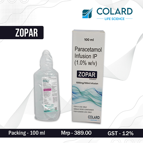 Product Name: ZOPAR, Compositions of ZOPAR are Paracetamol Infusion IP (1,0% w/v) - Colard Life Science