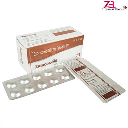 Product Name: Zumcox 90, Compositions of Etoricoxib 90 mg Tablet IP are Etoricoxib 90 mg Tablet IP - Zumax Biocare