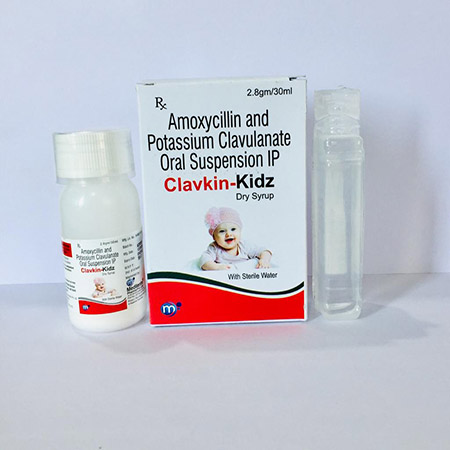 Product Name: Clavkin Kidz, Compositions of Clavkin Kidz are Amoxycillin and Potassium Clvulanate Oral Suspension IP - Medilente Pharma Private Limited