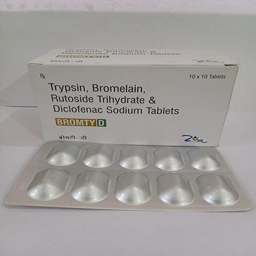 Product Name: BROMTY D, Compositions of BROMTY D are Trypsin , Bromelain , Rutoside Trihydrate & Diclofenac Sodium Tablets. - Arlig Pharma