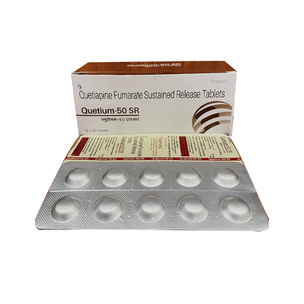 Product Name: QUETIUM 50 SR, Compositions of QUETIUM 50 SR are Quetiapine Fumarate 50 mg SR - Fawn Incorporation