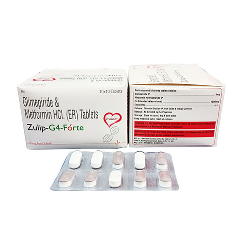 Product Name: Zulip G4 Forte, Compositions of Zulip G4 Forte are Glimepiride & Metformin Hcl (ER) & Tablets - Arlak Biotech