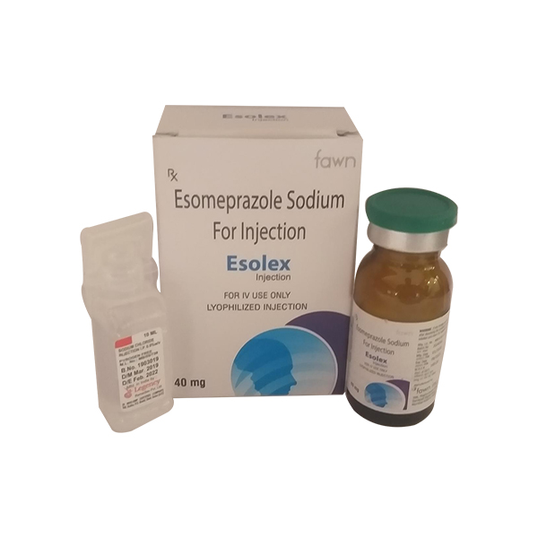 Product Name: ESOLEX, Compositions of Esomeprazole 40mg Injection are Esomeprazole 40mg Injection - Fawn Incorporation