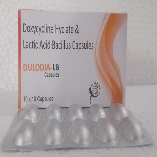 Product Name: DULODIA LB, Compositions of DULODIA LB are Doxycycline Hyclate & Lactic Acid Bacillus Capsules - Biomax Biotechnics Pvt. Ltd
