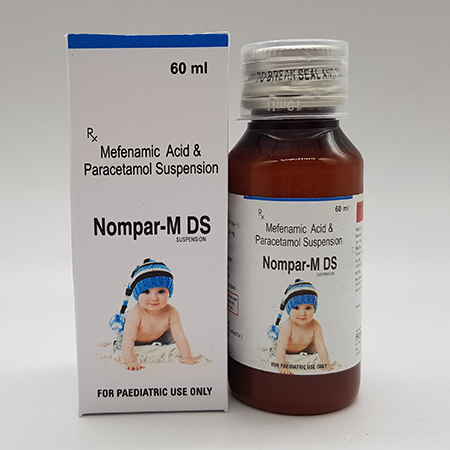Product Name: Nompar M DS, Compositions of Nompar M DS are mefenamic Acid and Paracetamol Suspension - Acinom Healthcare