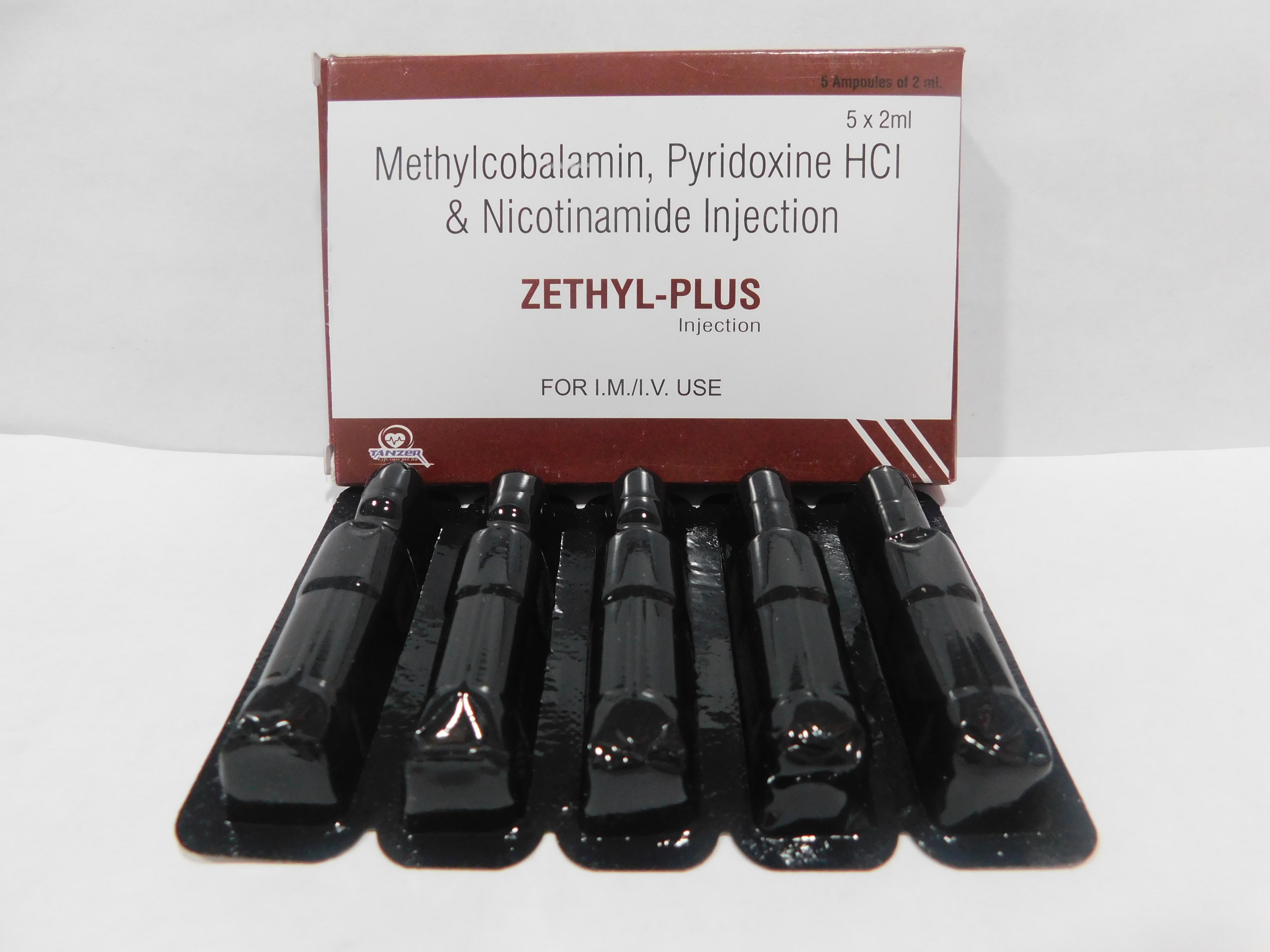 Product Name: ZETHYL PLUS, Compositions of ZETHYL PLUS are Methylcobalamin ,Prodoxine HCL & Nicotinamide Injection - Tanzer Lifecare Private Limited