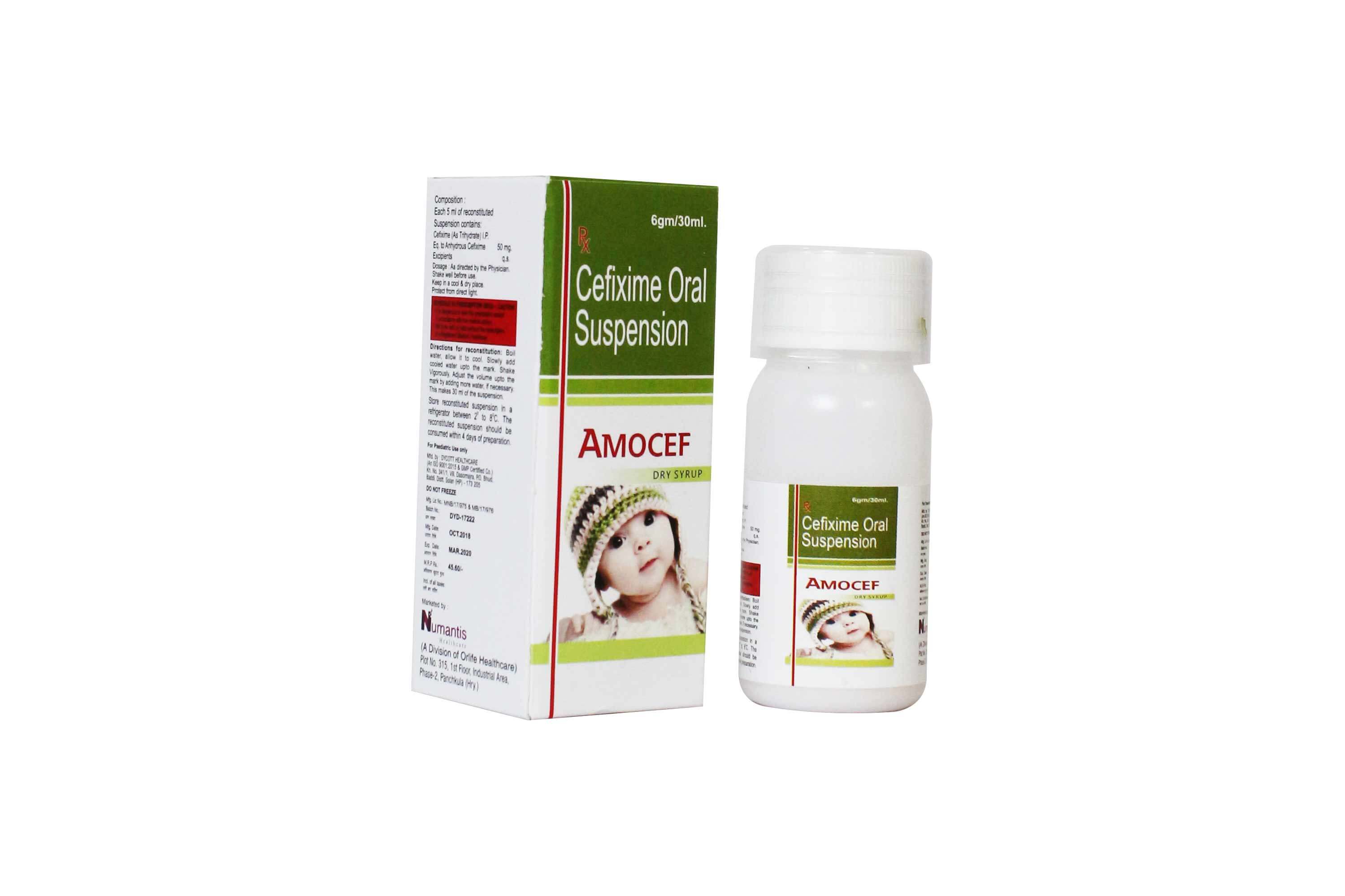 Product Name: Amocef, Compositions of Amocef are Cefixime Oral Suspension IP - Numantis Healthcare