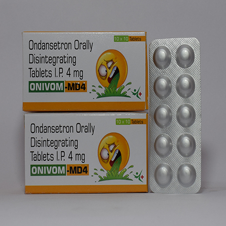 Product Name: Onivom MD4, Compositions of Onivom MD4 are Ondansetran Orally Disintegrating Tablets I.P. 4 mg - Meridiem Healthcare