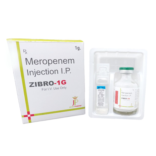 Product Name: Zibro1G, Compositions of Zibro1G are Meropenem Injection I.P - Jecks Pharma