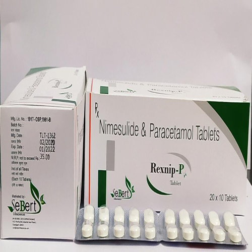 Product Name: Rexnip P, Compositions of Rexnip P are Nimesulide & Paracetamol Tablets - Sebert Lifesciences