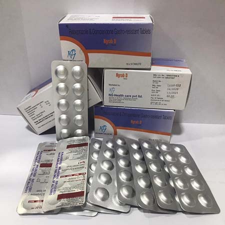 Product Name: Ngrab D, Compositions of Ngrab D are Rabeprazole  Domperidone Gastro -Resistant Tablets - NG Healthcare Pvt Ltd