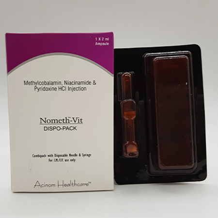 Product Name: Nometh Vit, Compositions of Nometh Vit are Methylcobalamin , Niacinamide and Pyridoxine Hal  Injection - Acinom Healthcare