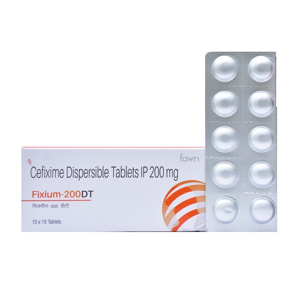 Product Name: FIXIUM 200 DT, Compositions of Cefixime I.P. 200 mg. (D.T) are Cefixime I.P. 200 mg. (D.T) - Fawn Incorporation