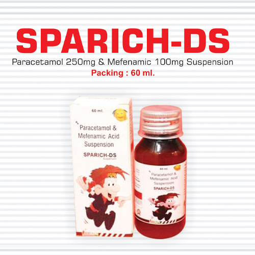 Product Name: Sparich DS, Compositions of Sparich DS are Paracetamol and Mefenamic Acid  Suspension - Pharma Drugs and Chemicals