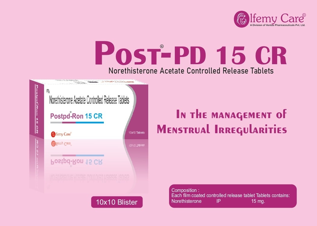 Product Name: Postpd Ron 15 CR, Compositions of Postpd Ron 15 CR are Norethisterone Acetate Controlled Release Tablets - Olfemy Care