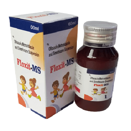 Product Name: FLOXIT MS, Compositions of FLOXIT MS are Ofloxacin, Metriconazole and Simethicone Suspension - Itelic Labs