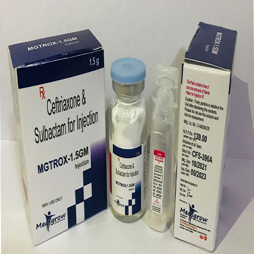 Product Name: Mgtrox 1.5gm, Compositions of are Sterile Ceftriaxone Sodium 1000 mg +  sulbactam 500 mg  - MediGrow Lifesciences