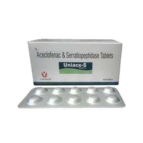 Product Name: Uniace s, Compositions of Uniace s are  Aceclofenac &  Serratiopeptidase Tablets - Unigrow Pharmaceuticals