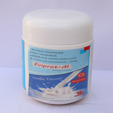 Product Name: Eviprot M, Compositions of Eviprot M are Protein Powder with vitamins minerals antioxidants & Methylcobalamin,DHA DHA - Eviza Biotech Pvt. Ltd