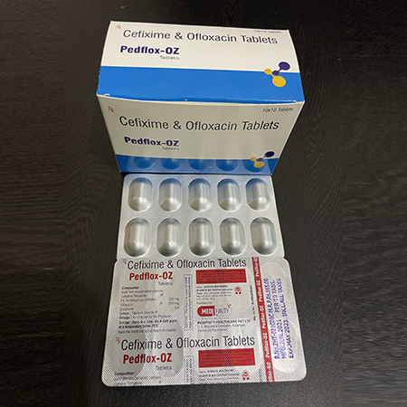 Product Name: Pedflox OZ, Compositions of Pedflox OZ are Cefixime & Ofloxacin Tablets - Medifinity Healthcare pvt ltd